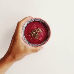 Paleo beet dip with sumac and seseame seeds topping